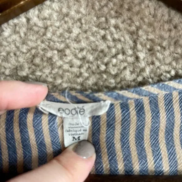 Ecote OU Wrap Dress Womens Size Medium Blue/Tan Striped Bell Sleeve V-Neck 90s - Picture 8 of 11